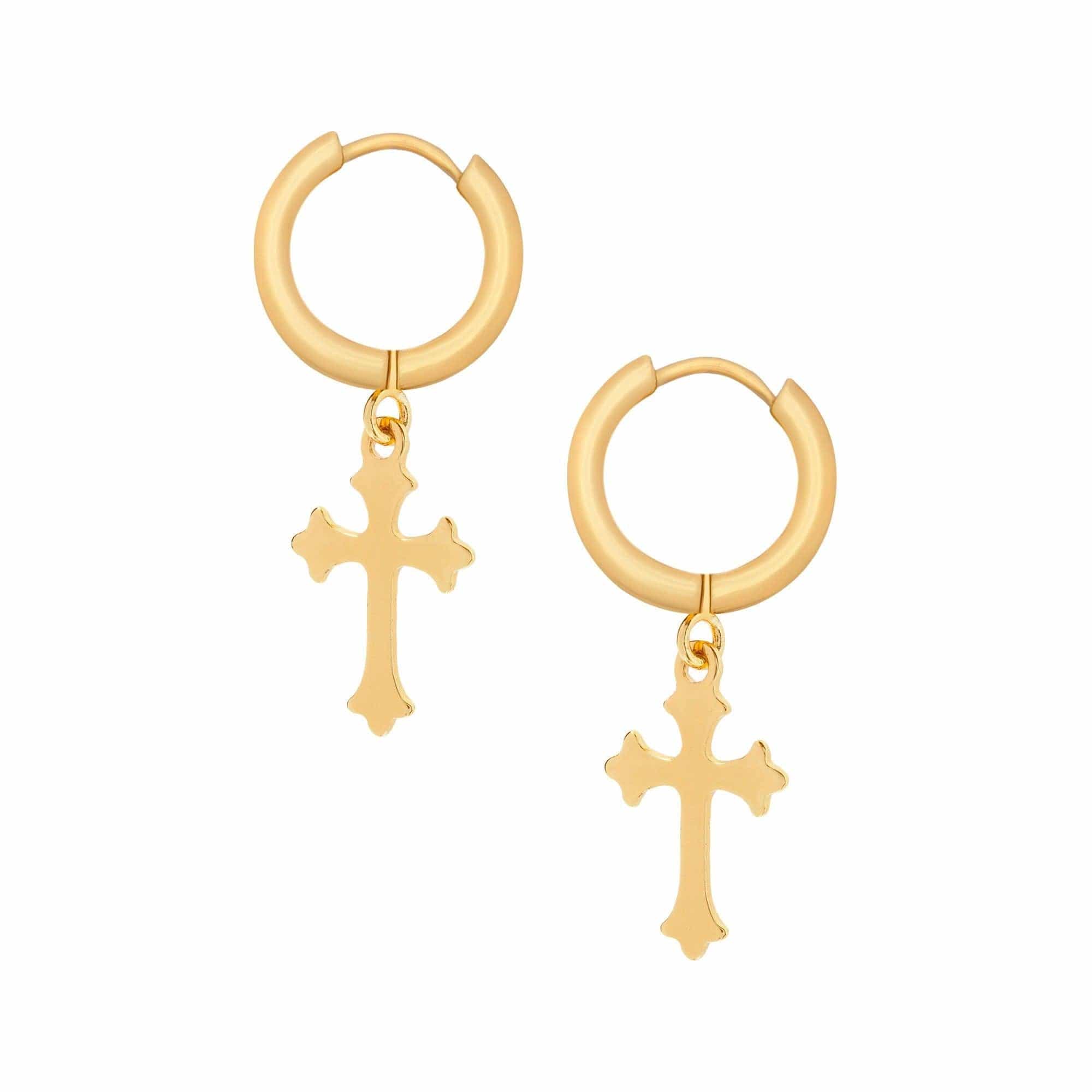 BohoMoon Stainless Steel Rain Cross Hoop Earrings Gold